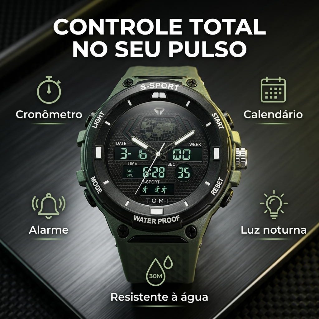 Relógio TOMI Spartan - Resistência e Precisão em Qualquer Lugar.