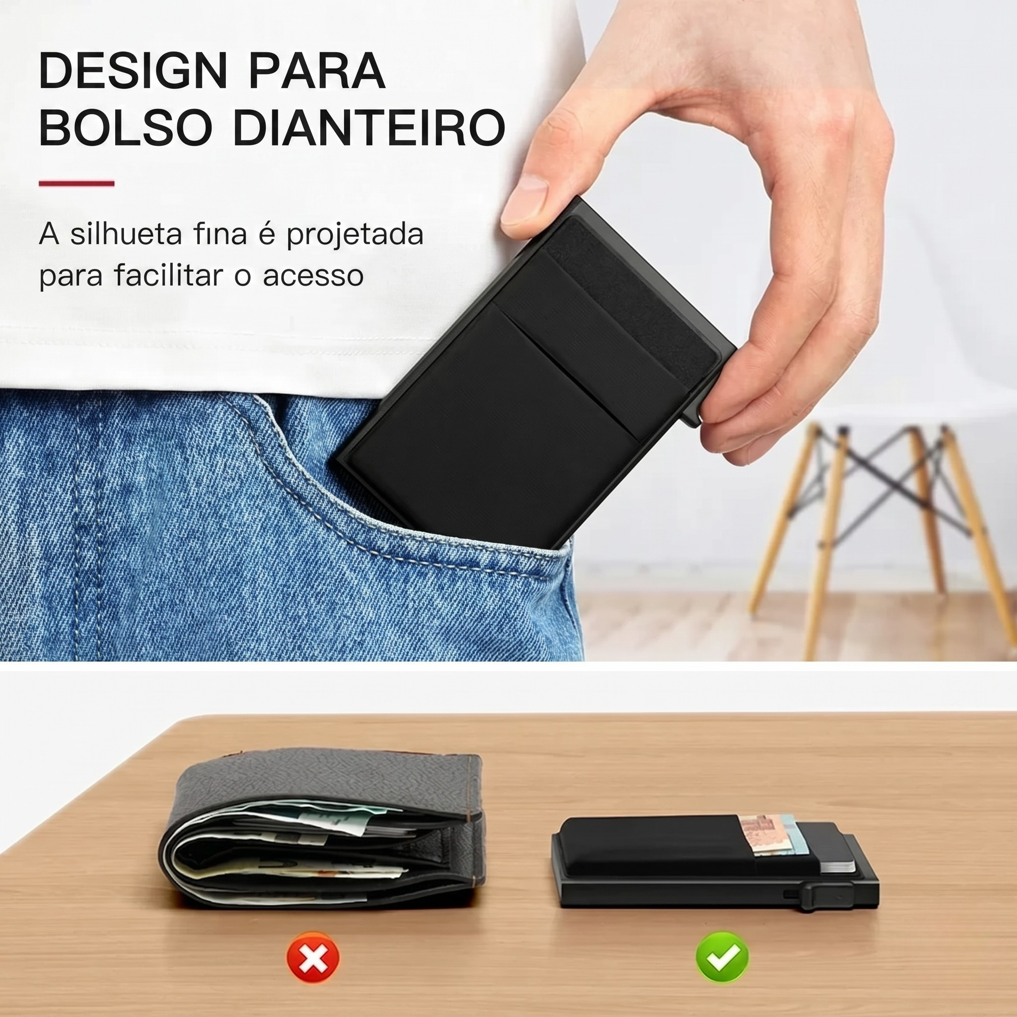 Carteira Slim RFID Pop-Up – Porta Cartões Compacto