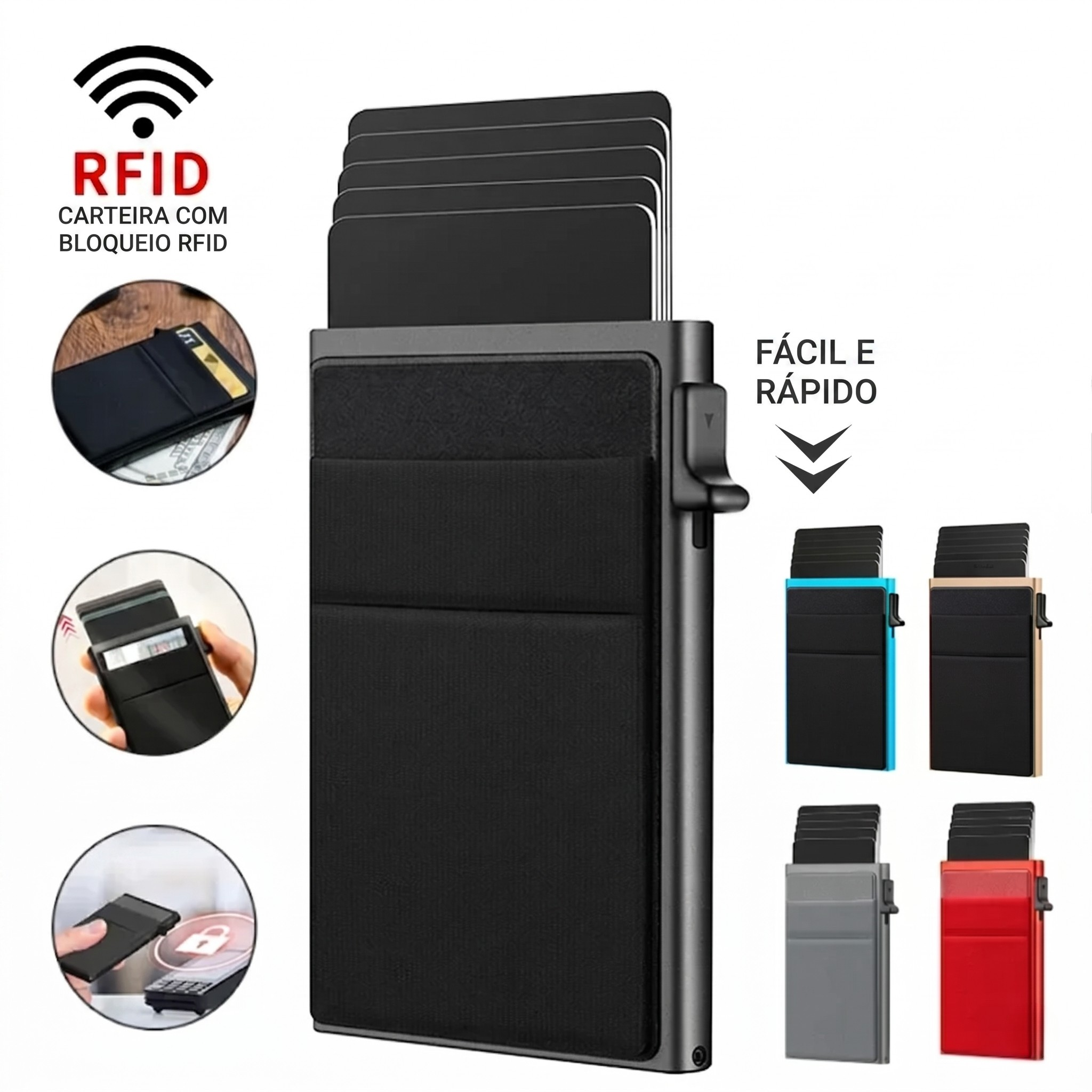 Carteira Slim RFID Pop-Up – Porta Cartões Compacto