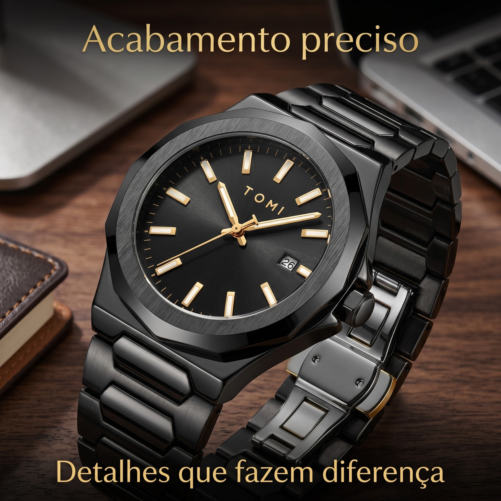 Kit TOMI Gold Edition - Relógio + Acessórios para um Visual que Impõe Presença