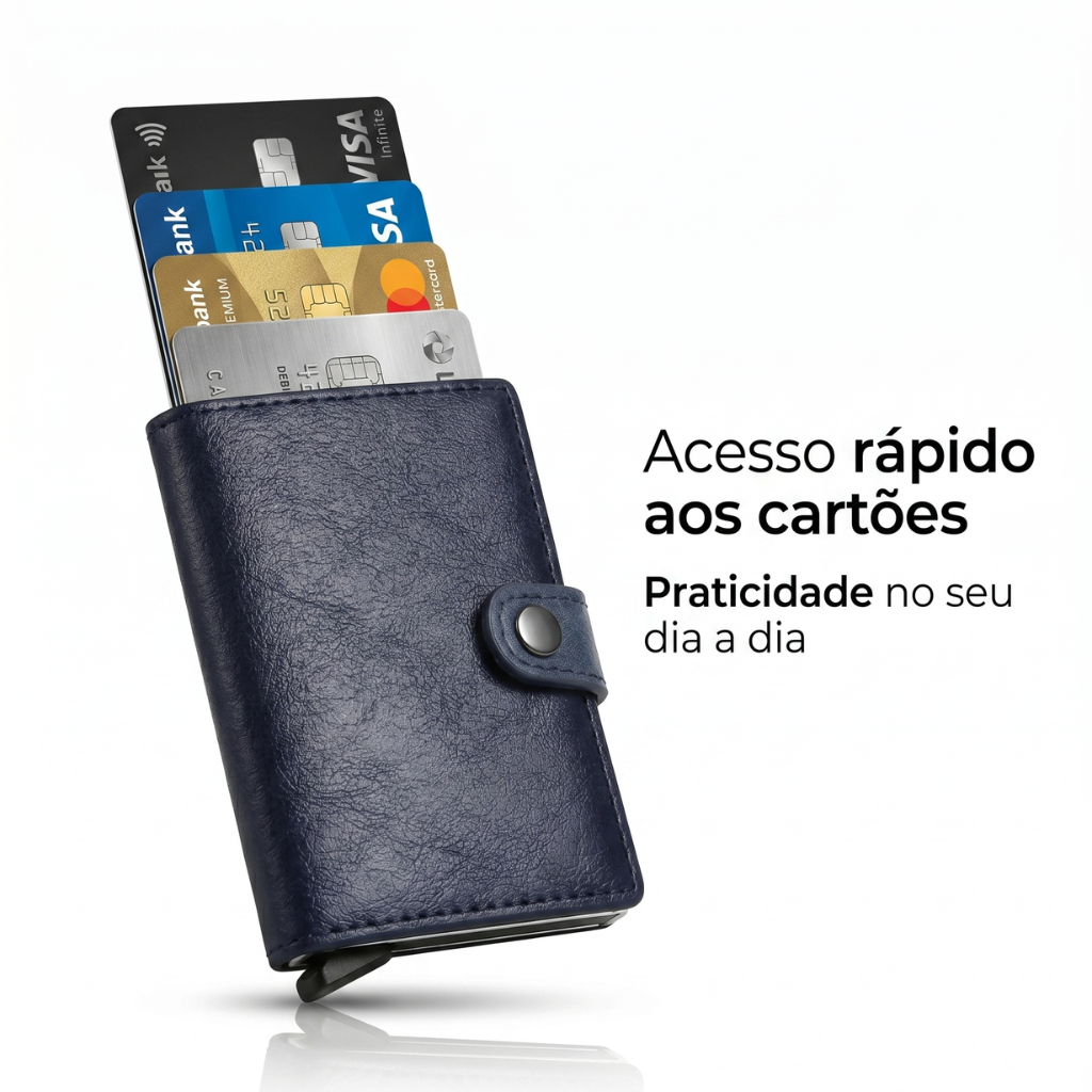 Carteira Compacta RFID – Porta Cartões com Proteção e Acesso Rápido