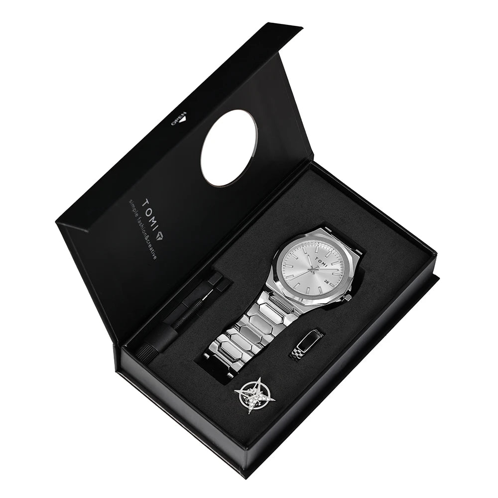 Kit TOMI Gold Edition - Relógio + Acessórios para um Visual que Impõe Presença