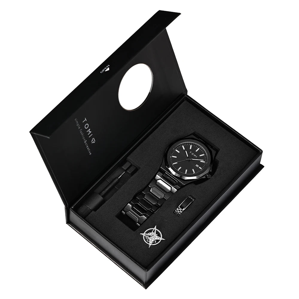Kit TOMI Gold Edition - Relógio + Acessórios para um Visual que Impõe Presença