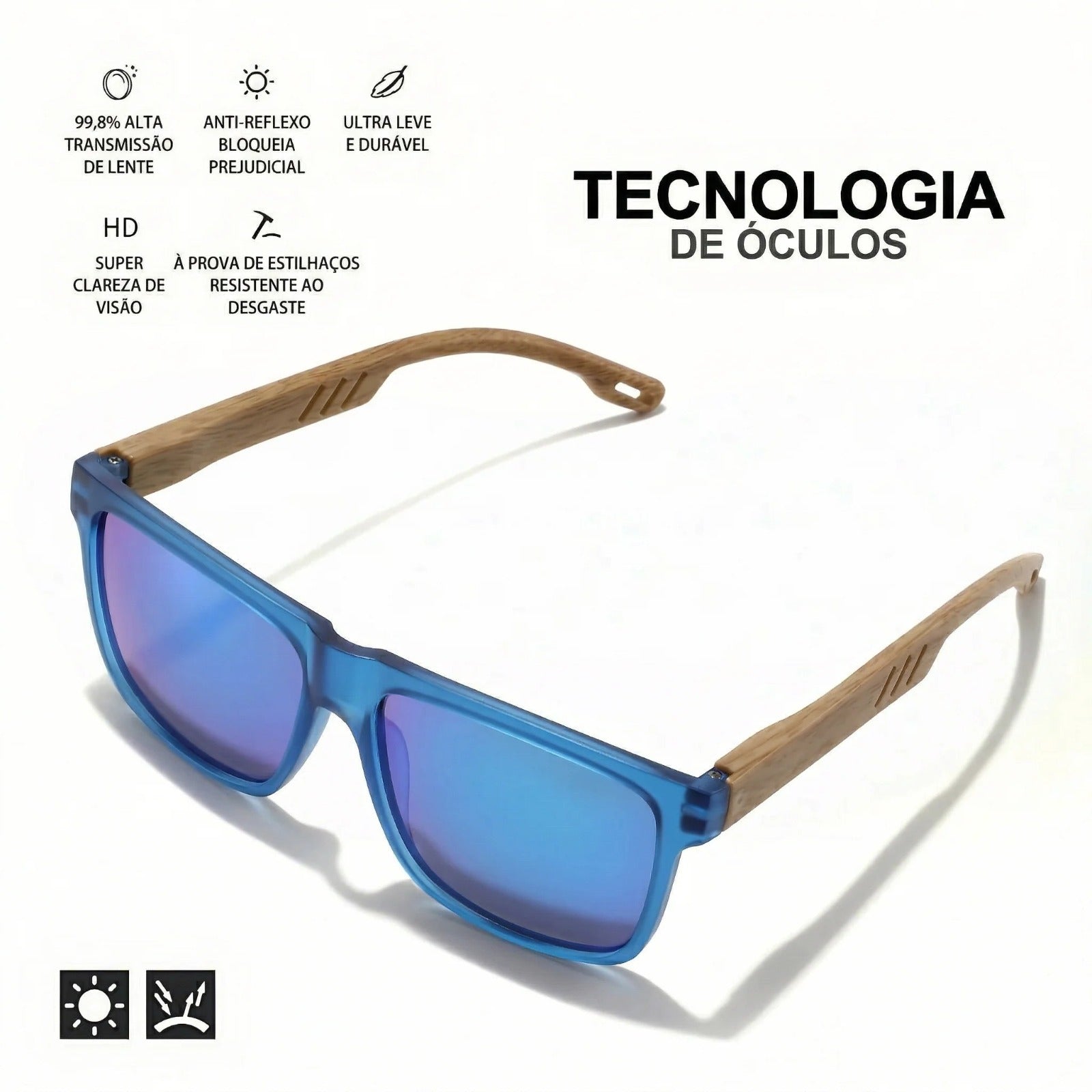 Óculos Square Timber – Estilo moderno que transforma seu visual no dia a dia